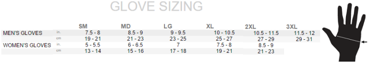 klim glove size chart